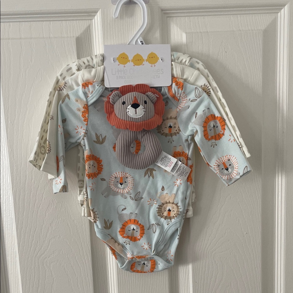 💜 Little Chickadees 3 Pack Bodysuit Set With Corduroy Rattle
